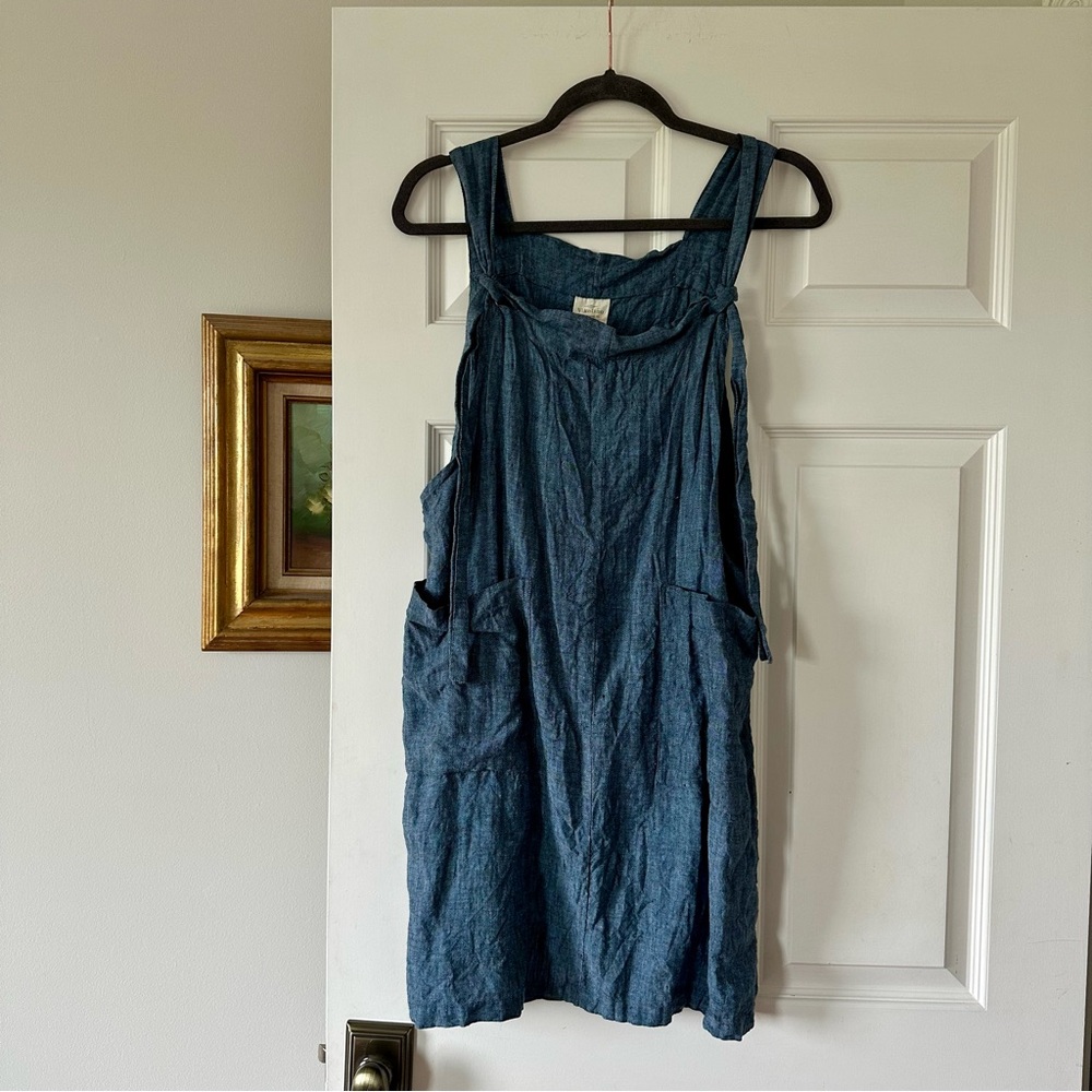 Vikolino linen garden dress French linen  apron in chambray/denim - Picture 7 of 8